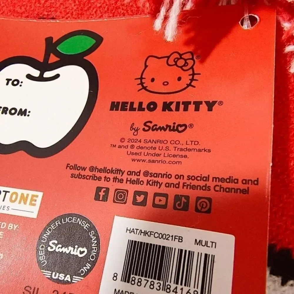 Hello Kitty Adult Red and White Knit Pom Beanie Hat -O